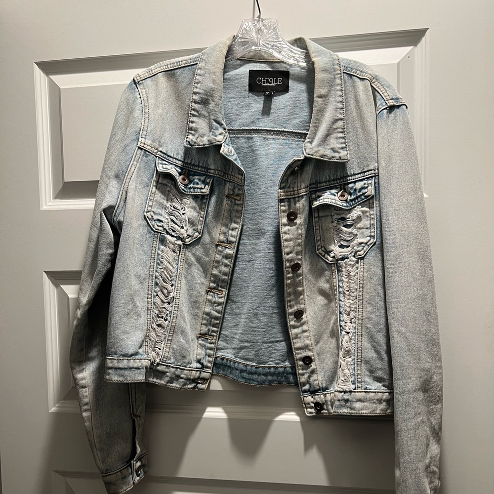 Chiqle premium denim distressed Jean jacket